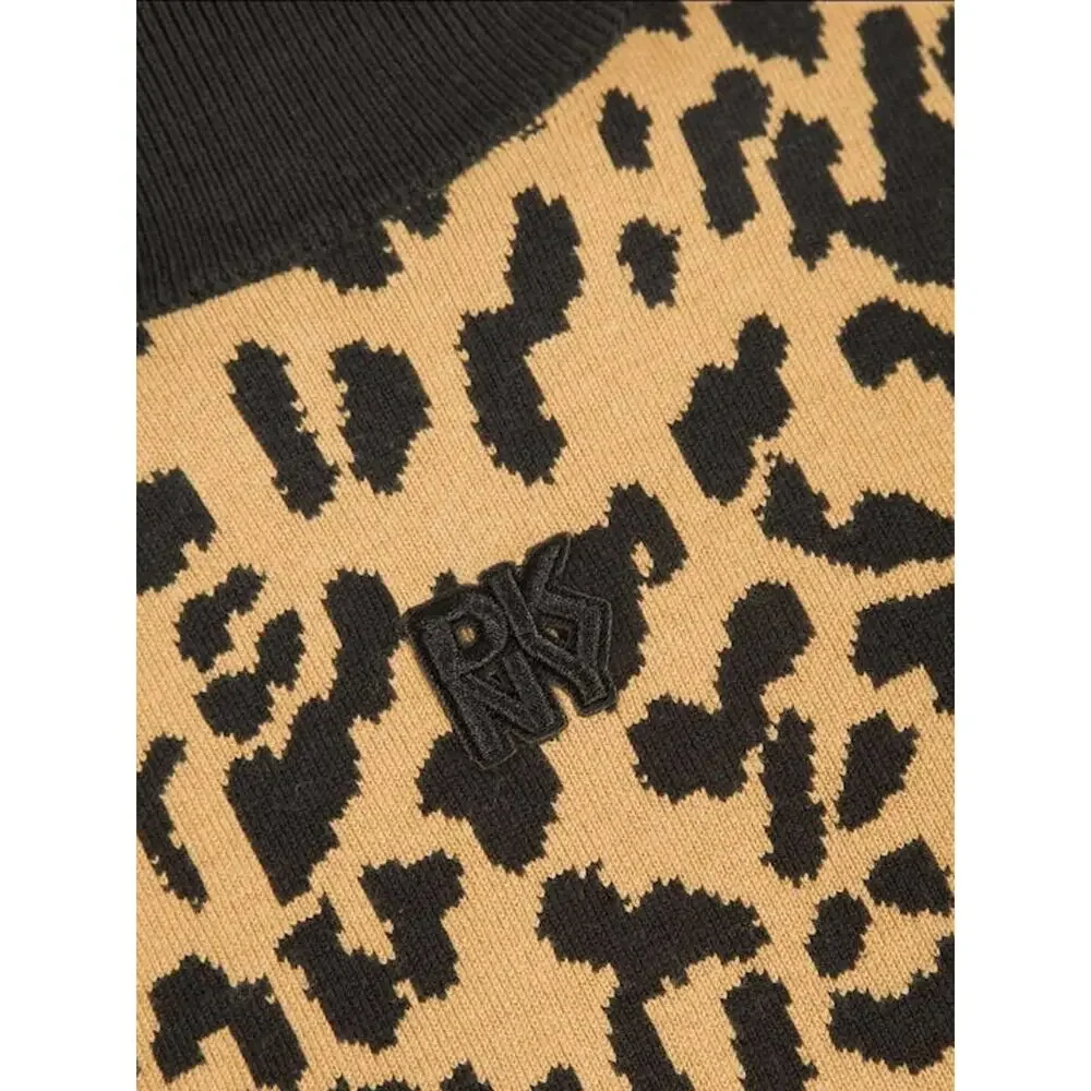 DKNY Jeans Leopard Print Knit Sweater Womens XL Tan Black‎ Pullover